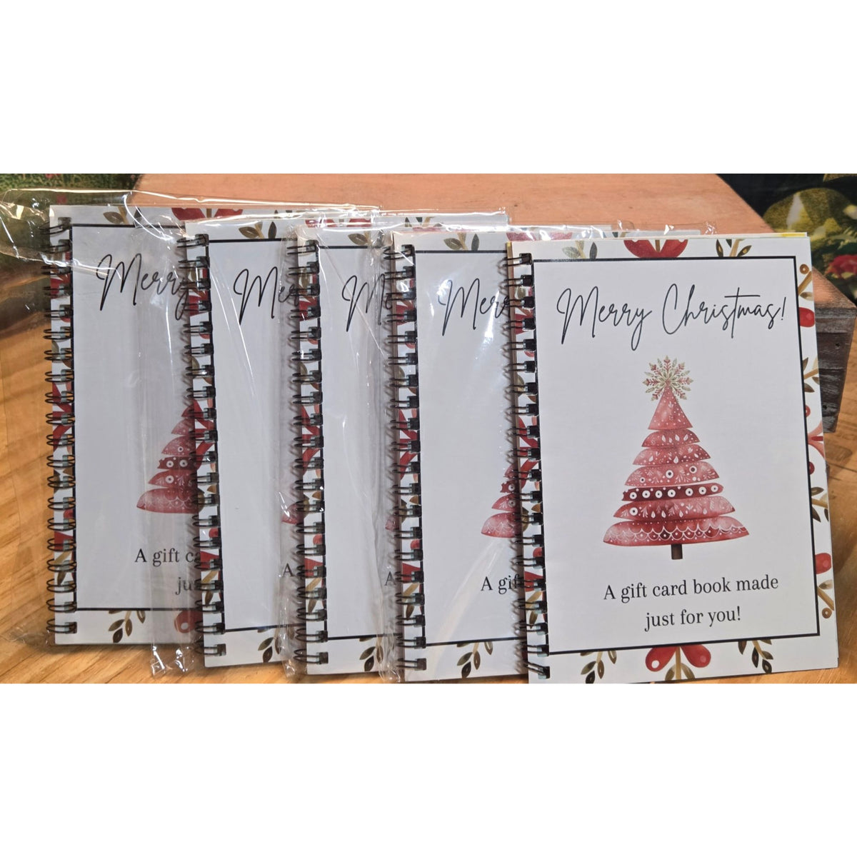Christmas Gift Card Holder Book 12 Page Spiral Binding Festive Design 5-Pack