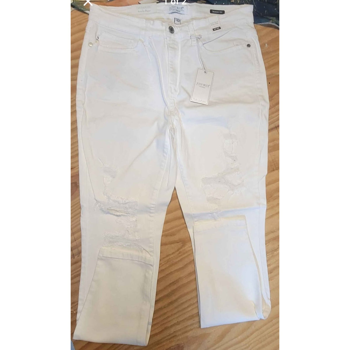 Judy Blue Womens White Distressed Skinny Fit Mid-Rise Jeans Size 13/31