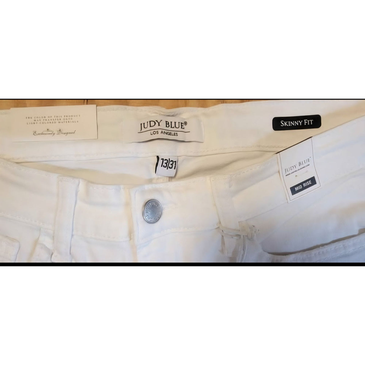 Judy Blue Womens White Distressed Skinny Fit Mid-Rise Jeans Size 13/31
