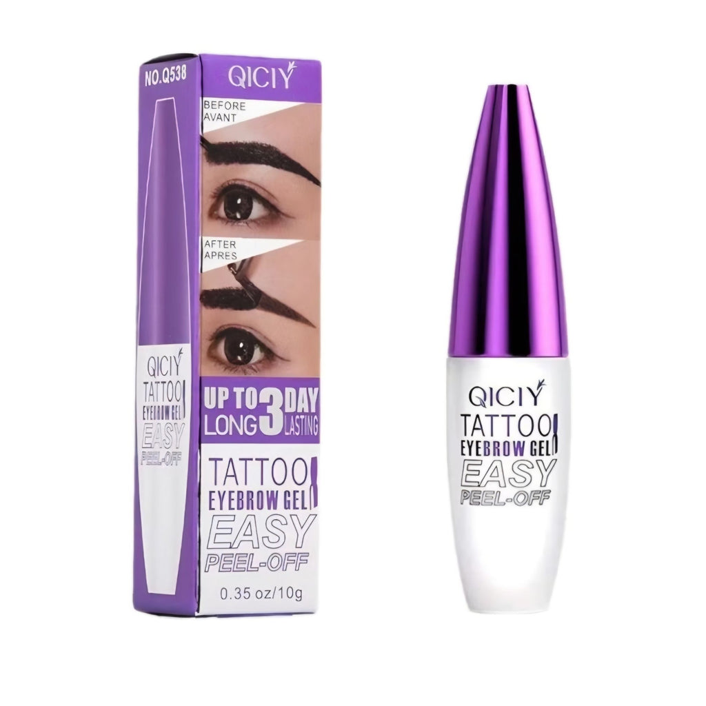 Qiciy Tattoo Eyebrow Gel Lt. Brown Easy Peel-Off Long-Lasting 3-Day Tint 0.35oz