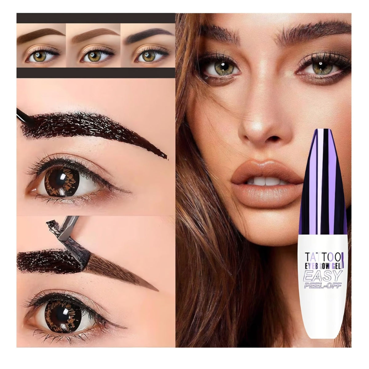 Qiciy Tattoo Eyebrow Gel Lt. Brown Easy Peel-Off Long-Lasting 3-Day Tint 0.35oz