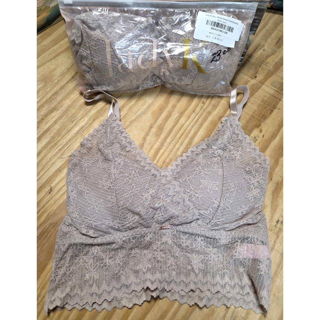Jady K Lot Of 2 Womens Lace Bralette Bras Size Small Wireless Padded Taupe