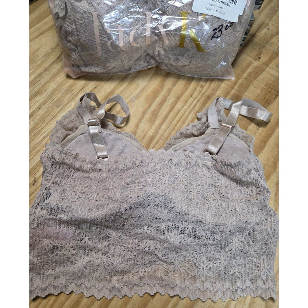 Jady K Lot Of 2 Womens Lace Bralette Bras Size Small Wireless Padded Taupe