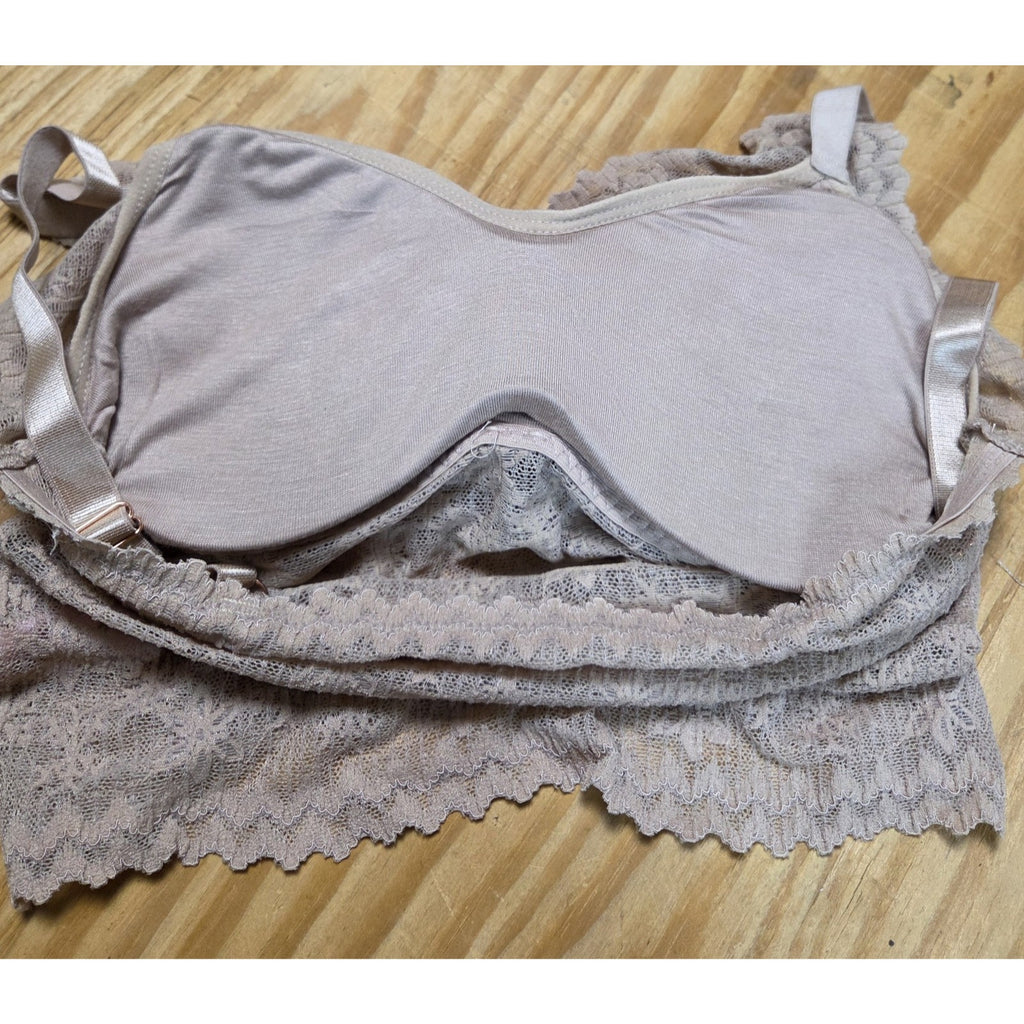 Jady K Lot Of 2 Womens Lace Bralette Bras Size Small Wireless Padded Taupe