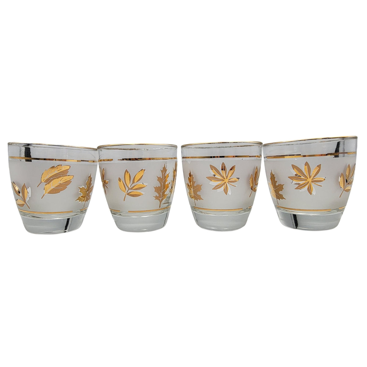 Vintage Libbey Frosted Cocktail Old Fashioned Gold Leaf Foliage Glasses Set of 4