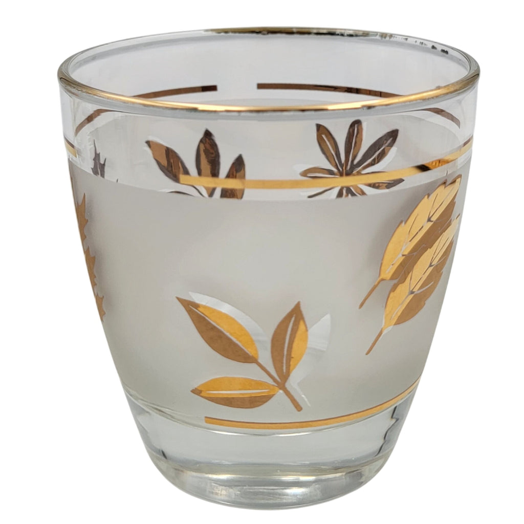 Vintage Libbey Frosted Cocktail Old Fashioned Gold Leaf Foliage Glasses Set of 4
