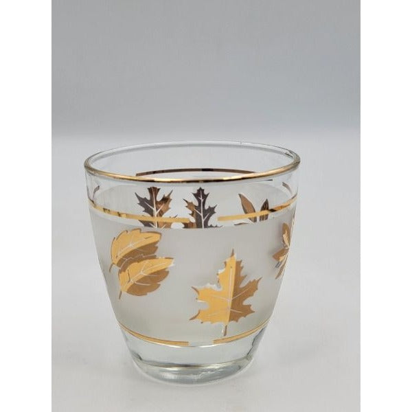 Vintage Libbey Frosted Cocktail Old Fashioned Gold Leaf Foliage Glasses Set of 4