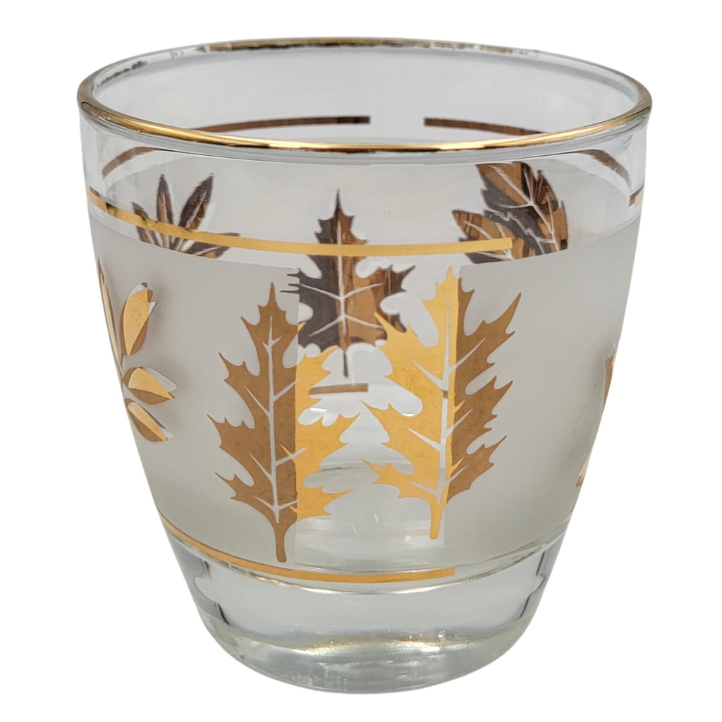 Vintage Libbey Frosted Cocktail Old Fashioned Gold Leaf Foliage Glasses Set of 4
