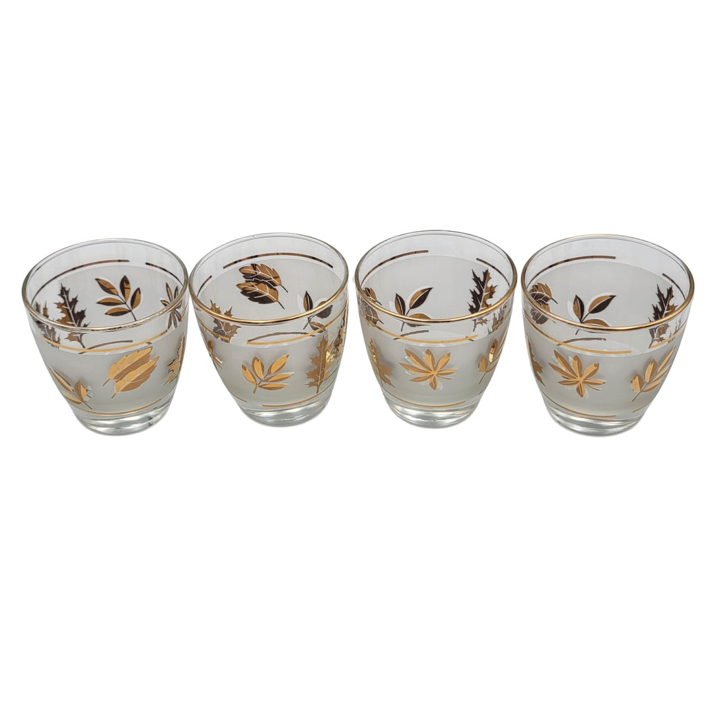 Vintage Libbey Frosted Cocktail Old Fashioned Gold Leaf Foliage Glasses Set of 4