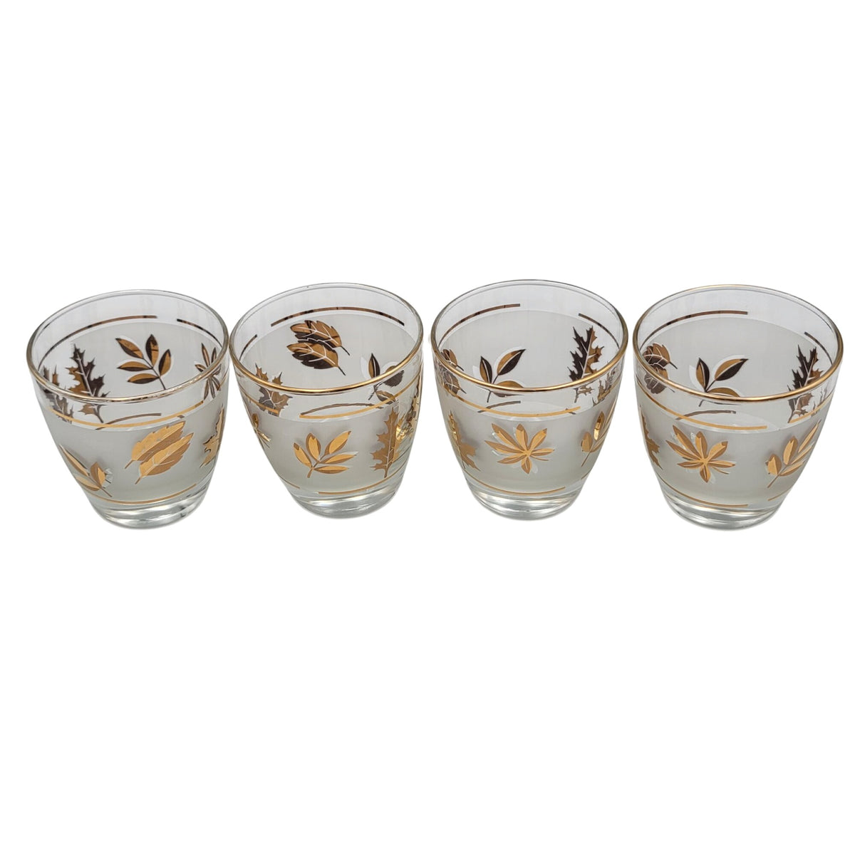 Vintage Libbey Frosted Cocktail Old Fashioned Gold Leaf Foliage Glasses Set of 4