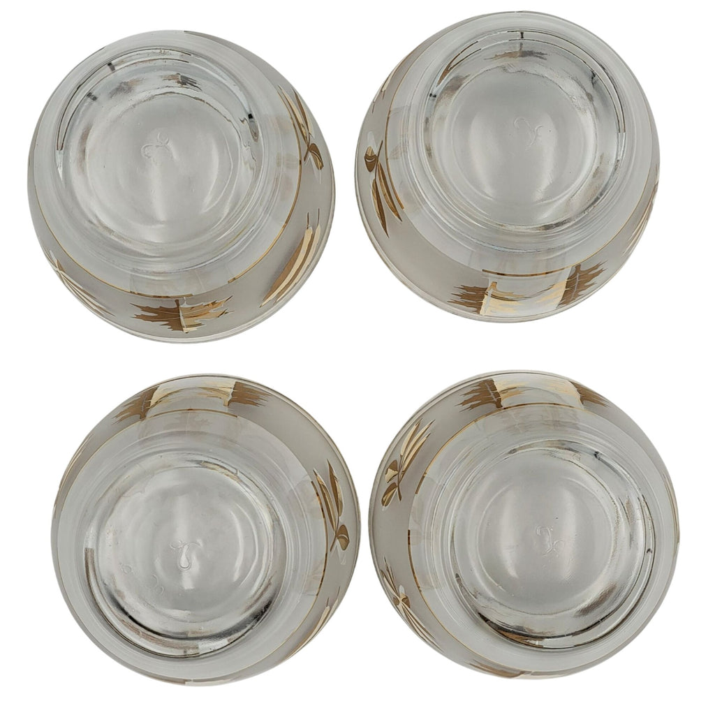 Vintage Libbey Frosted Cocktail Old Fashioned Gold Leaf Foliage Glasses Set of 4