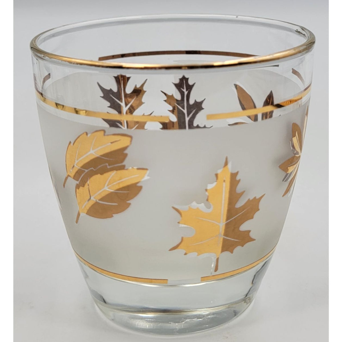 Vintage Libbey Frosted Cocktail Old Fashioned Gold Leaf Foliage Glasses Set of 4