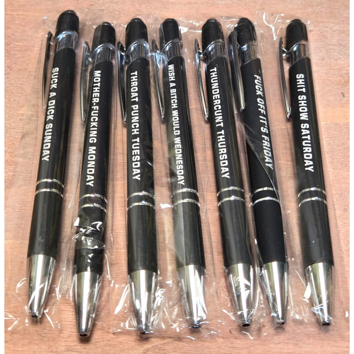 Ballpoint Pen Funny Sarcastic Days Of The Week  - Black Ink - 7-Pack