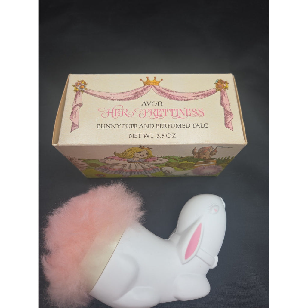Avon Vintage Bunny Puff and Perfumed Talc Her Prettiness 1970 Pink 3.5 oz