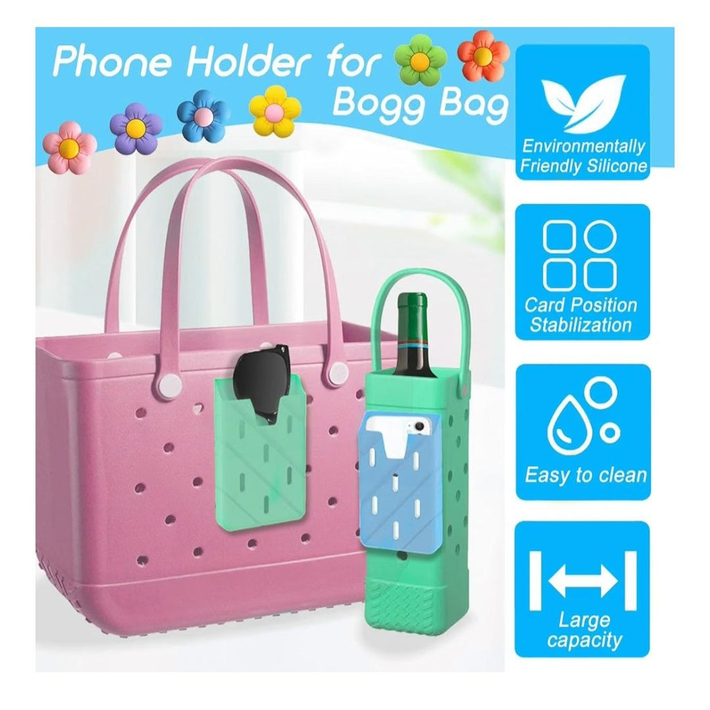 Phone Holder & Flower Charms For Bogg Bag Silicone Large Capacity Easy Snap-On
