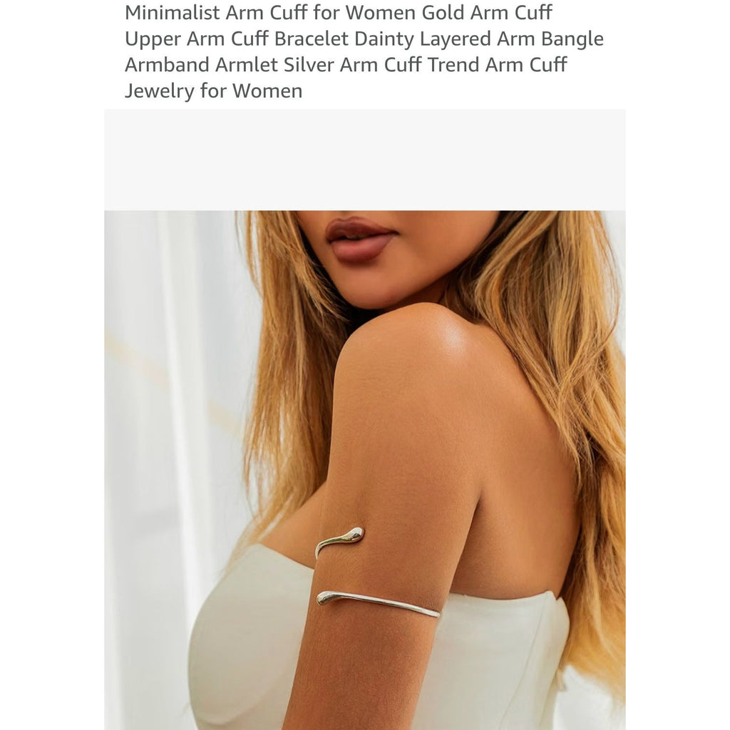 Minimalist Silver Arm Cuff Bracelet Women Adjustable Upper Arm Band Dainty