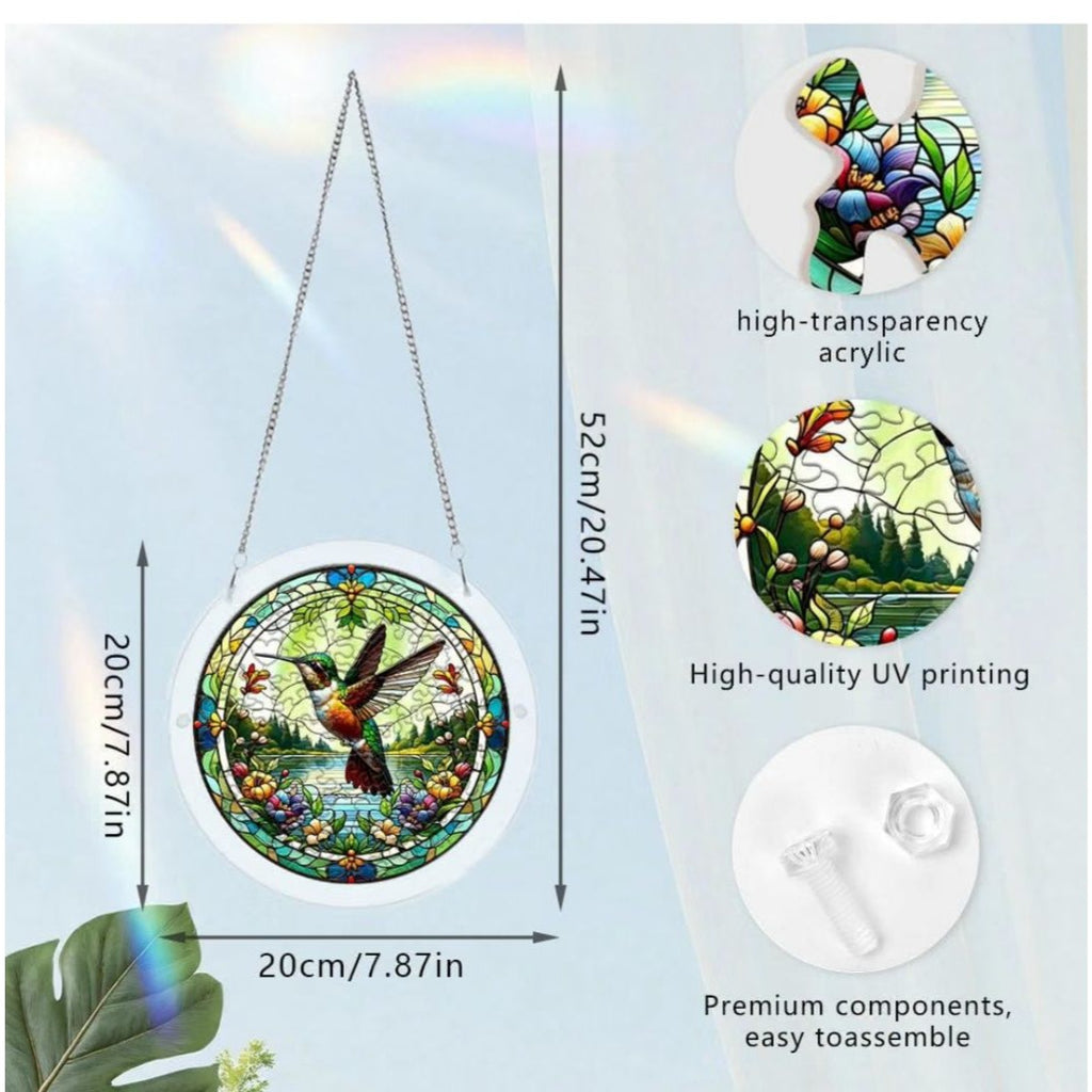 Hummingbird Sun Catcher Puzzle UV-Printed Acrylic 7.87 Inch Stained Glass Look