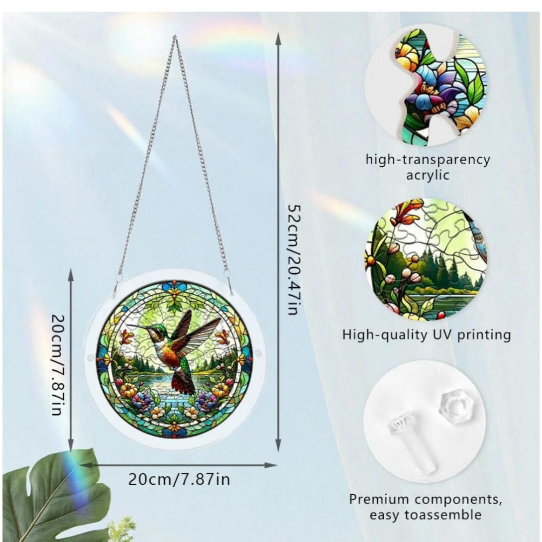 Hummingbird Sun Catcher Puzzle UV-Printed Acrylic 7.87 Inch Stained Glass Look