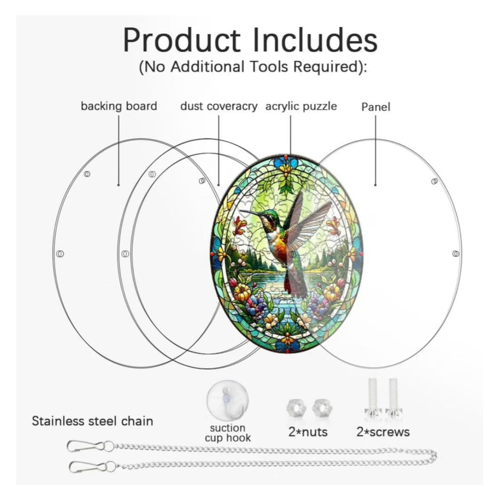 Hummingbird Sun Catcher Puzzle UV-Printed Acrylic 7.87 Inch Stained Glass Look