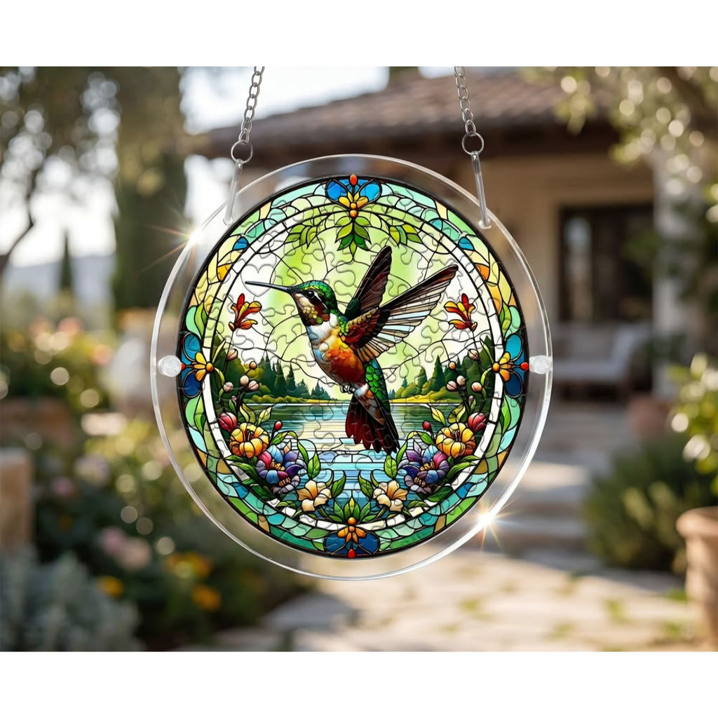Hummingbird Sun Catcher Puzzle UV-Printed Acrylic 7.87 Inch Stained Glass Look