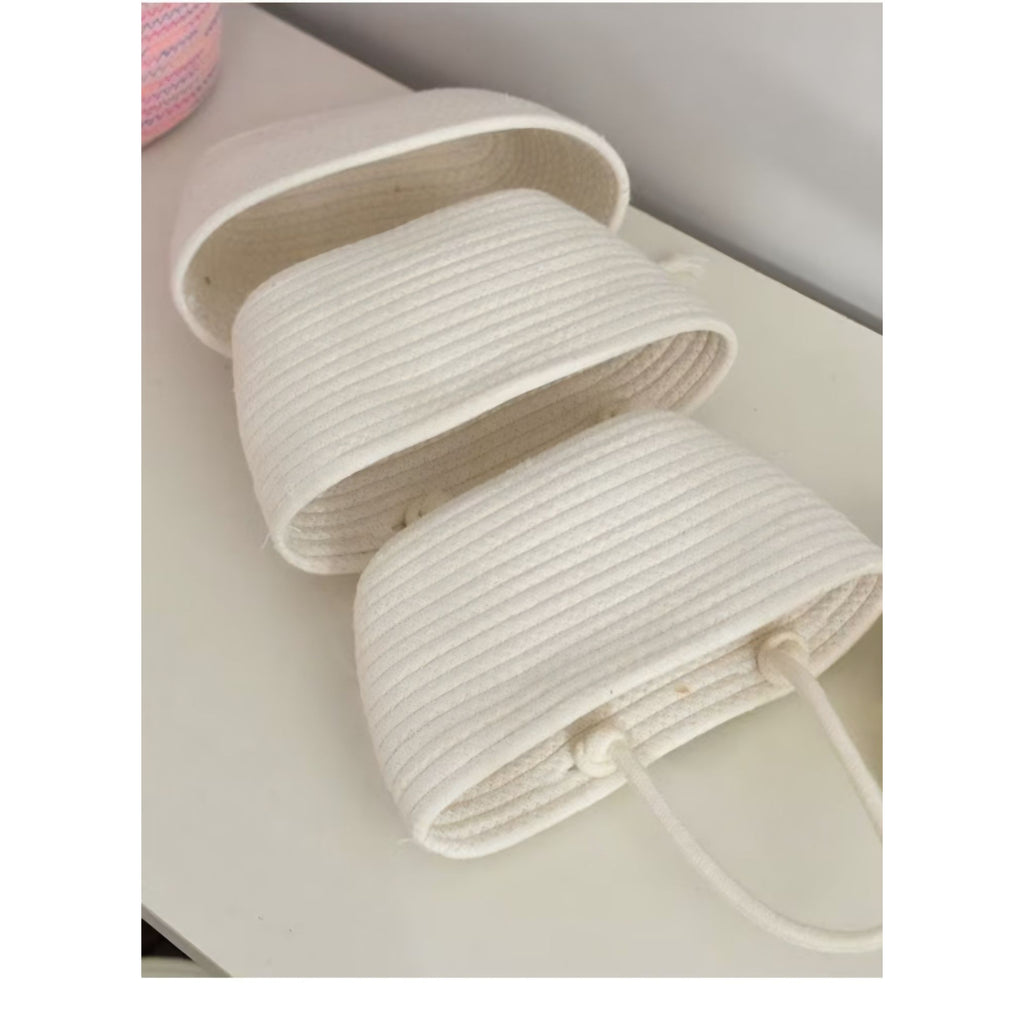 Hanging Cotton Rope Basket Set For Storage Or Display White 3-Tier Design