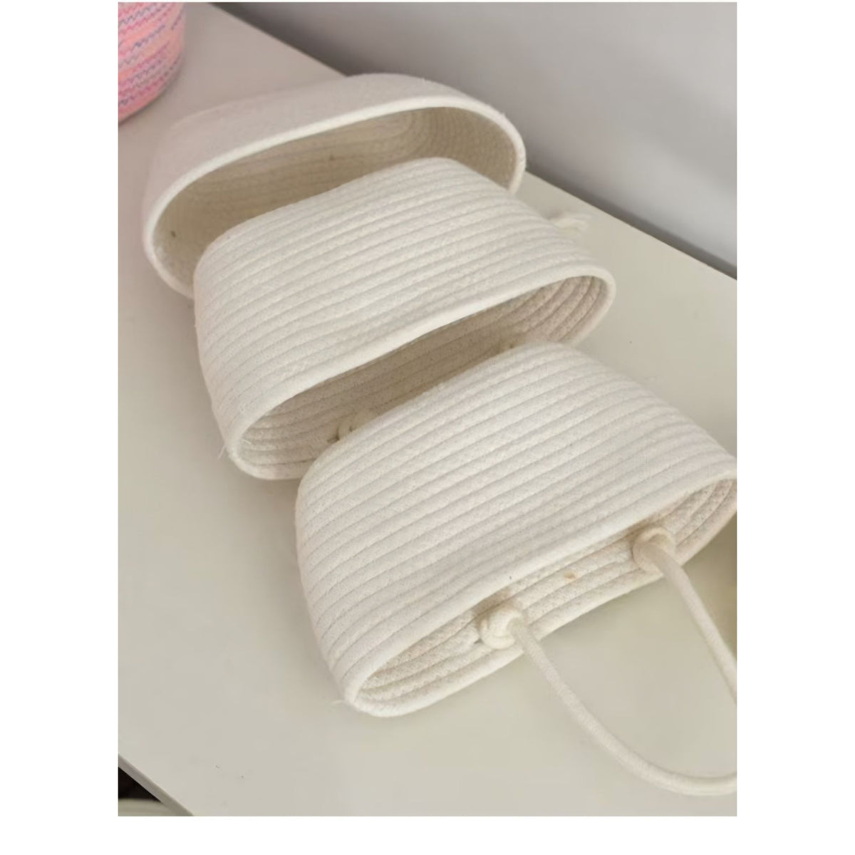 Hanging Cotton Rope Basket Set For Storage Or Display White 3-Tier Design
