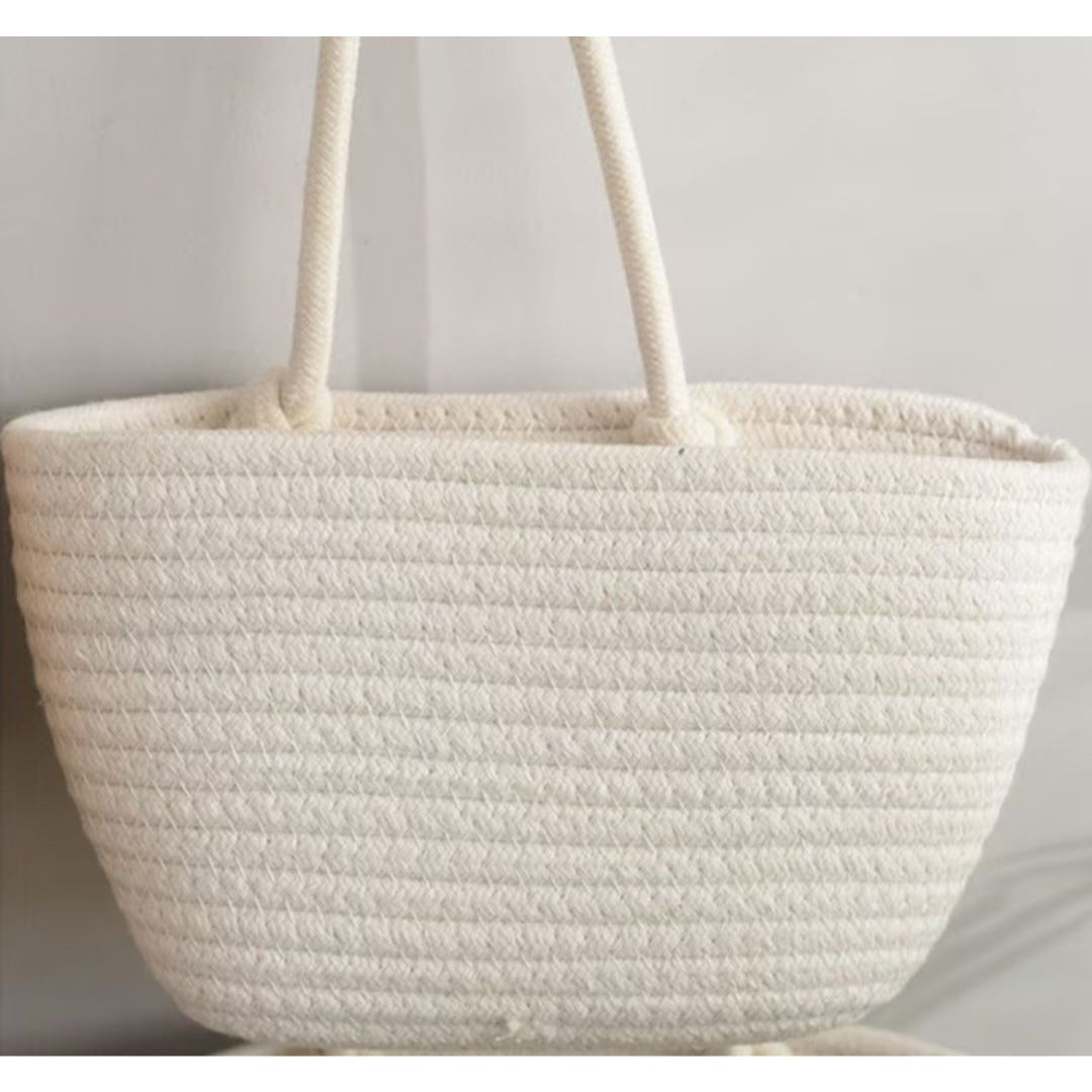 Hanging Cotton Rope Basket Set For Storage Or Display White 3-Tier Design