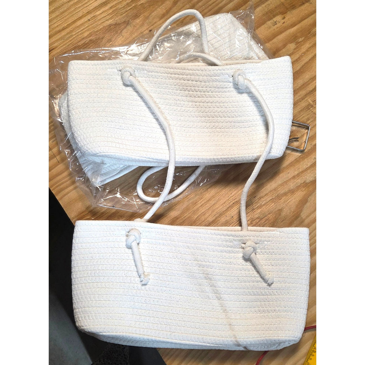 Hanging Cotton Rope Basket Set For Storage Or Display White 3-Tier Design