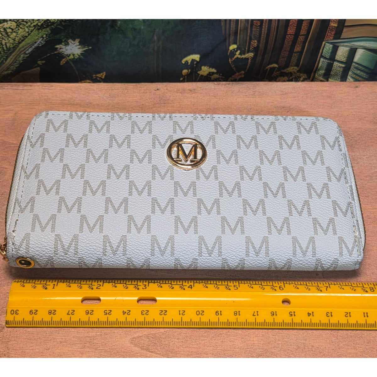 Zip-Around Wallet Monogrammed Design Blue Gray Card Slots Strap Inclded NEW