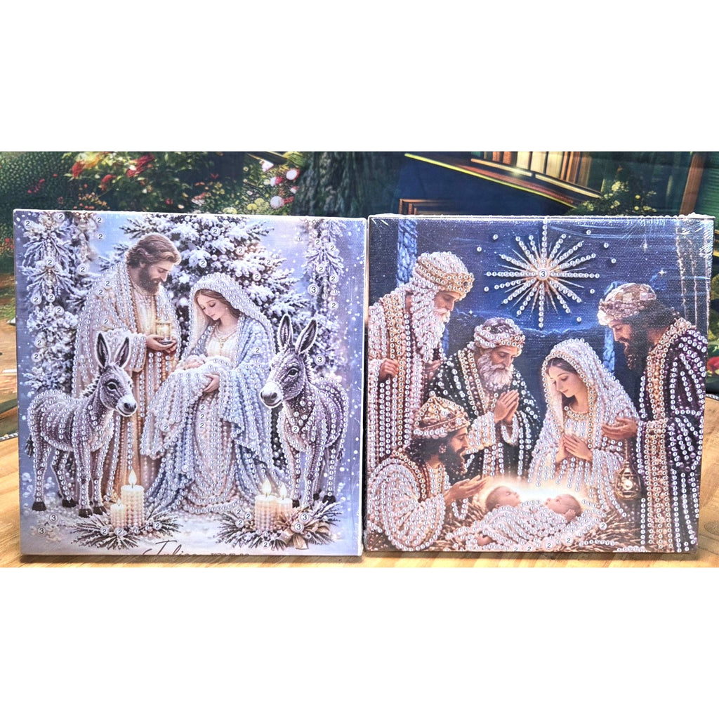 Set Of 2 Diamond Painting Kit Nativity Scenes 10x10 Christmas Art DIY Craft
