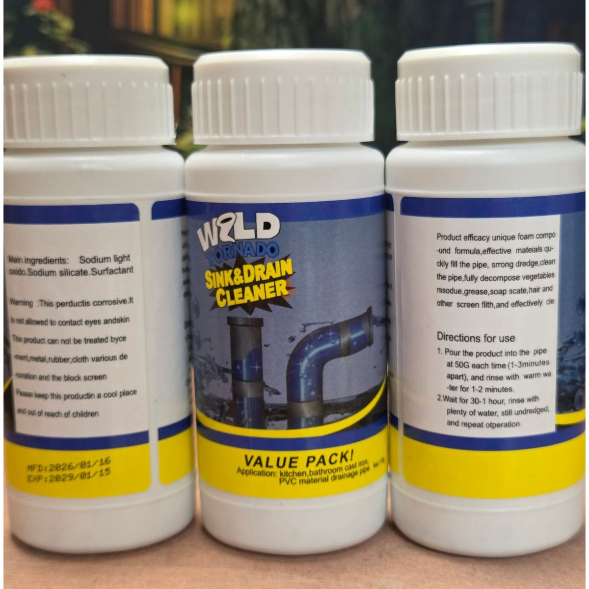 Wild Tornado Sink & Drain Cleaner Powder 3-Pack KItchen & Bathroom Pipes