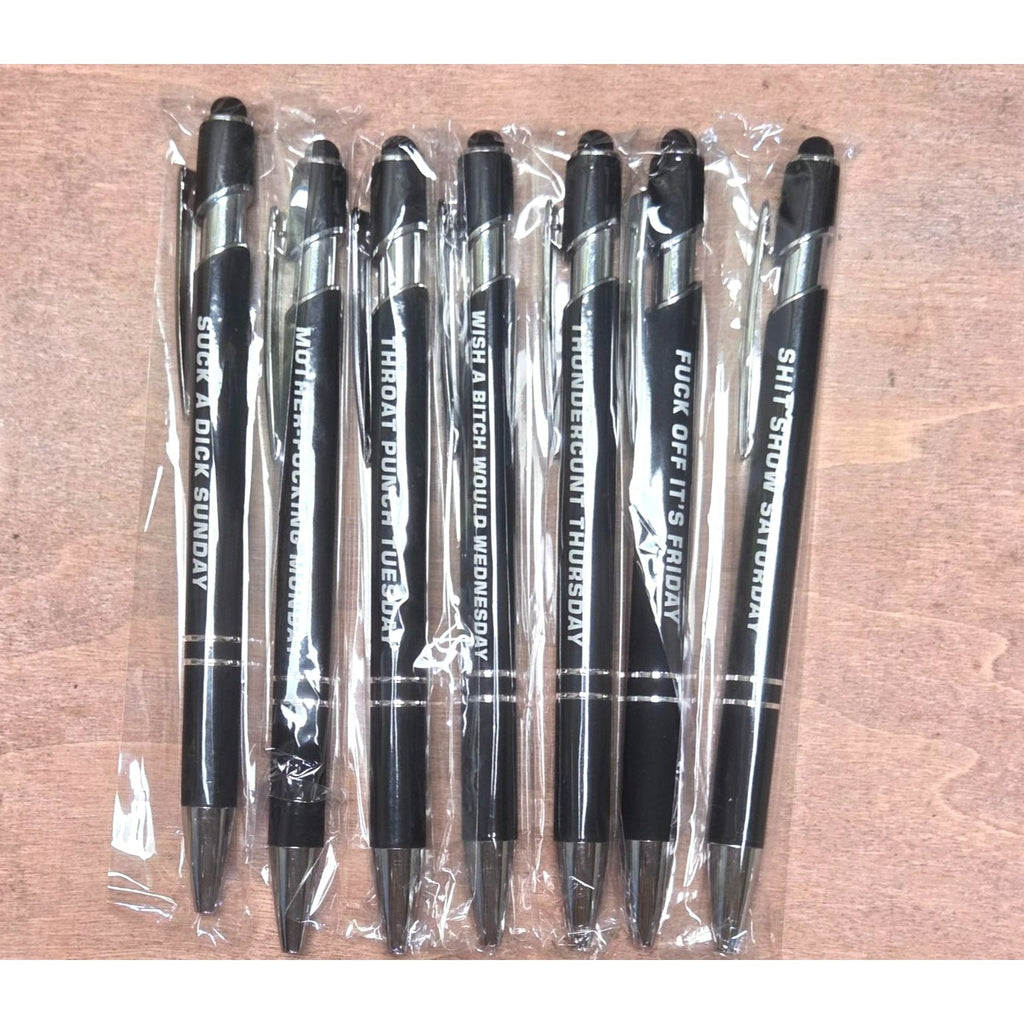 Ballpoint Pen Funny Sarcastic Days Of The Week  - Black Ink - 7-Pack