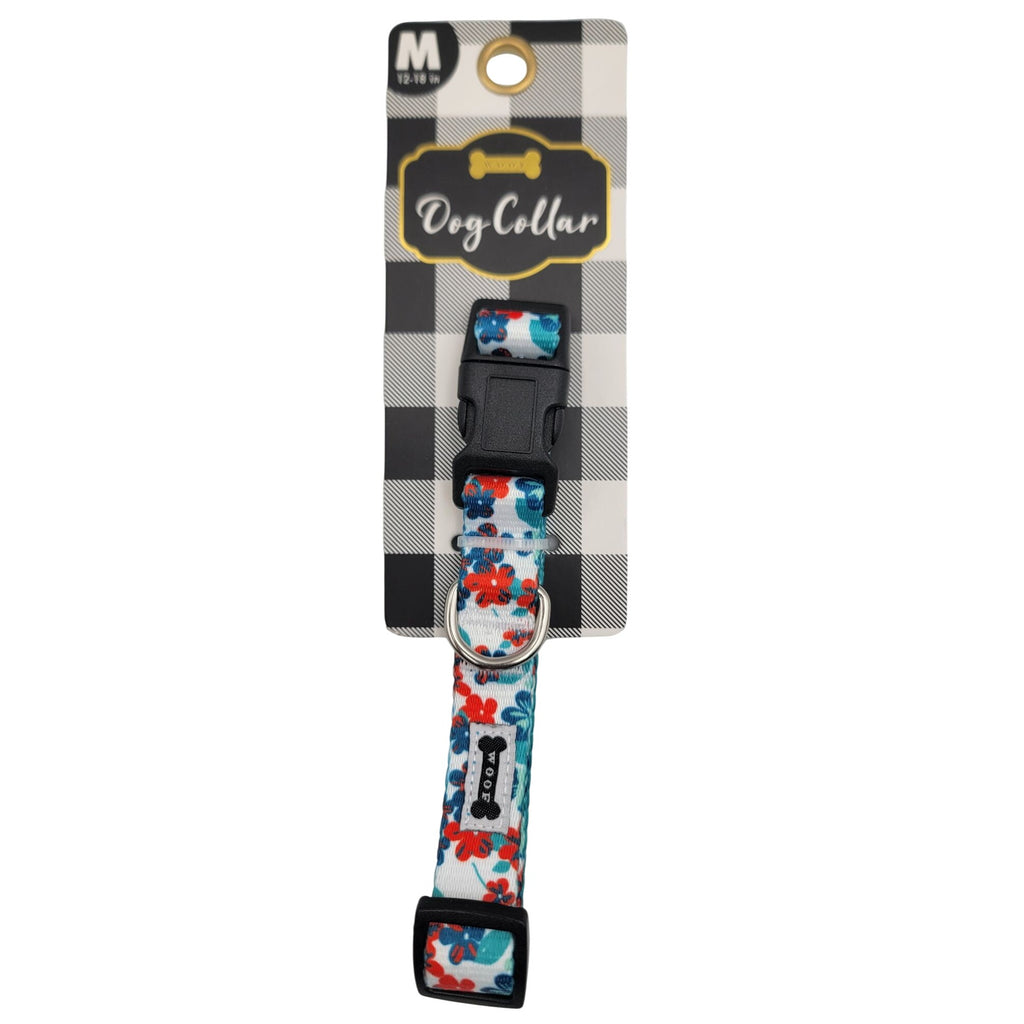 Medium Dog Collar Colorful Adjustable With Floral Print 12-18 Inches By Woof