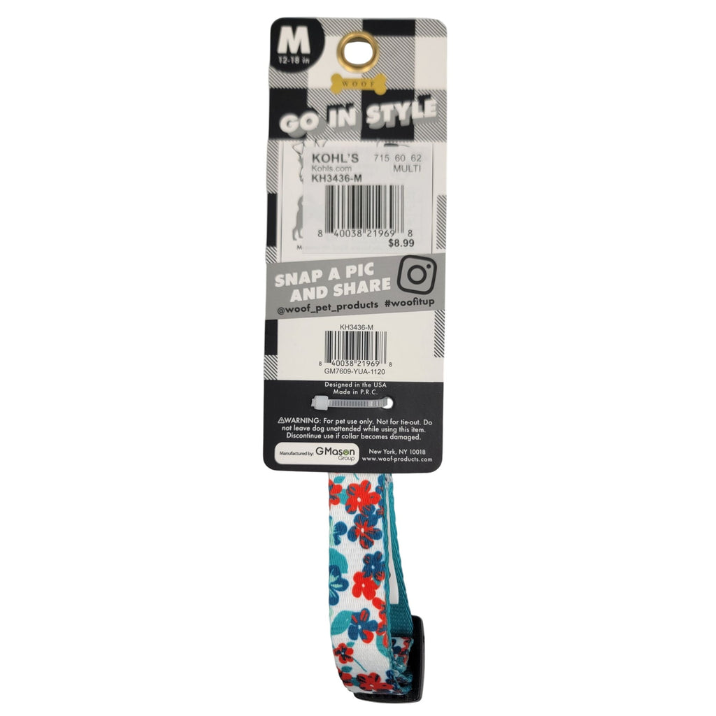 Medium Dog Collar Colorful Adjustable With Floral Print 12-18 Inches By Woof