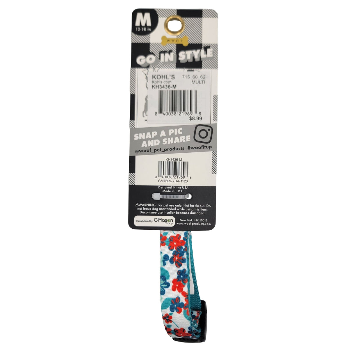 Medium Dog Collar Colorful Adjustable With Floral Print 12-18 Inches By Woof