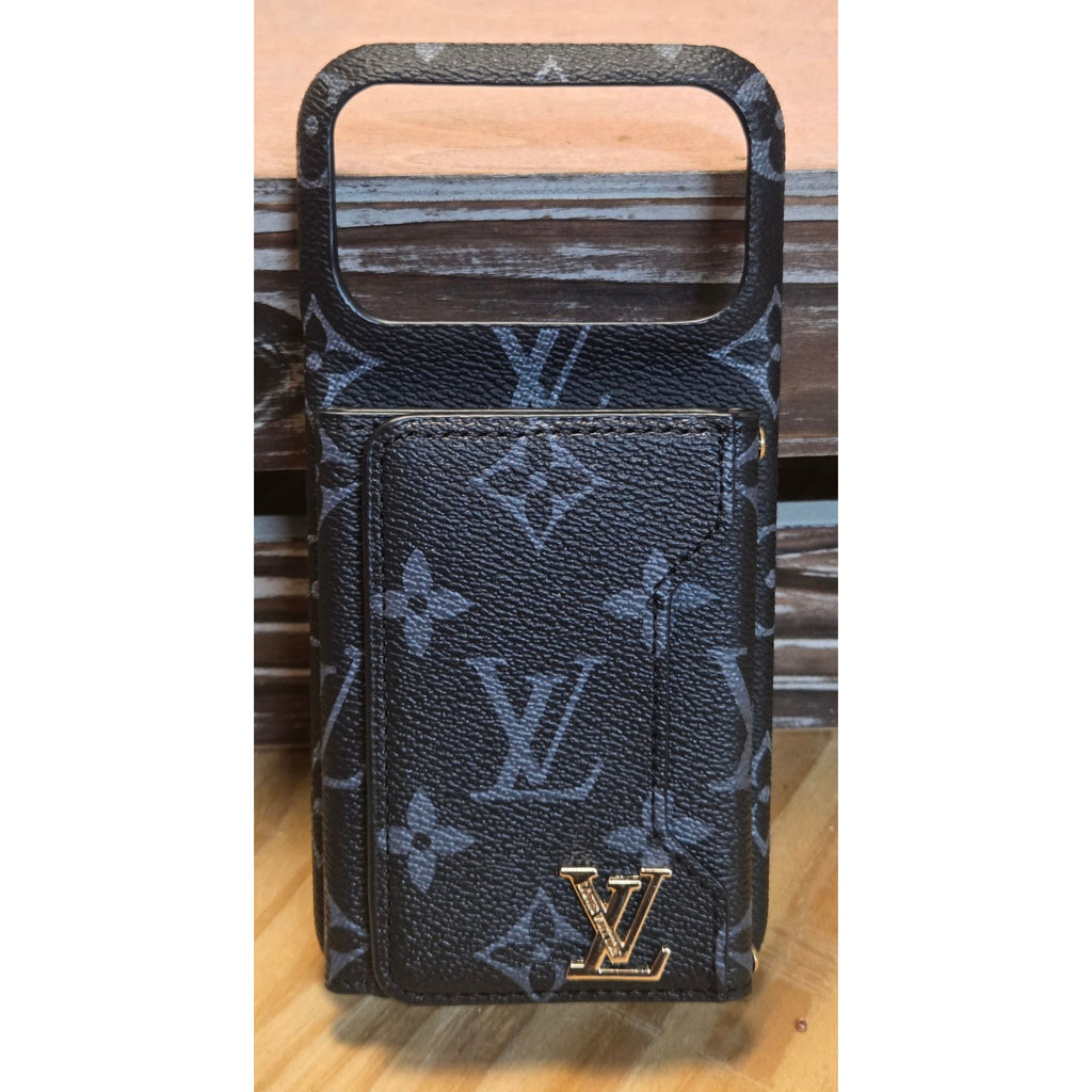 LV Monogram Multi-Function Wallet & Phone Case Black/Gold With Strap 12 Pro Max