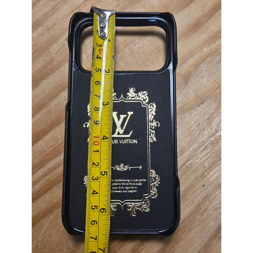 LV Monogram Multi-Function Wallet & Phone Case Black/Gold With Strap 12 Pro Max