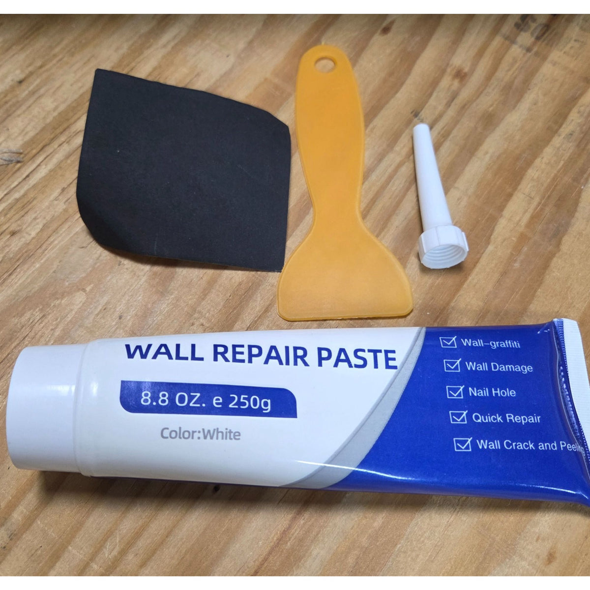 Wall Repair Paste Kit 8.8 Oz White With Scraper Sandpaper & Applicator For Quick Fixes