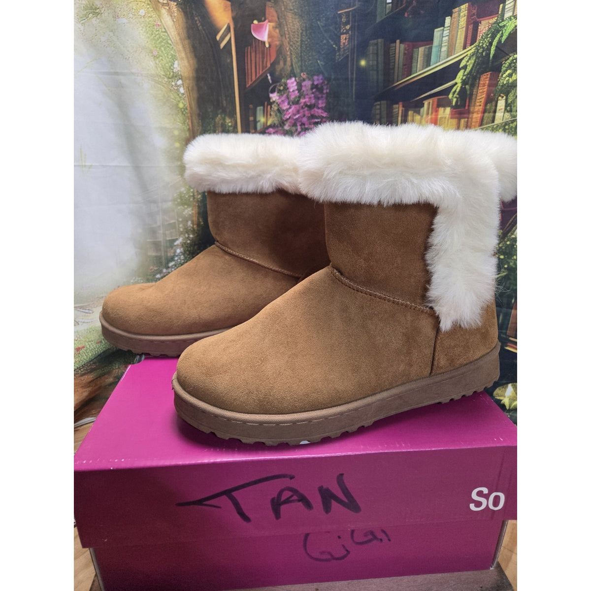 Womens Boots Slip On Sz 8 Paulina SO Kohls Chestnut/Tan Faux Fur Lined With Box