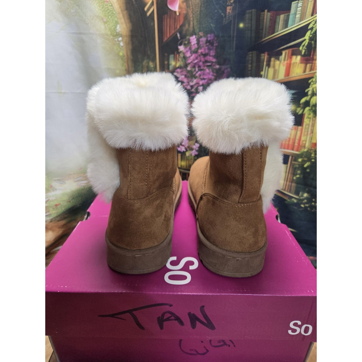 Womens Boots Slip On Sz 8 Paulina SO Kohls Chestnut/Tan Faux Fur Lined With Box