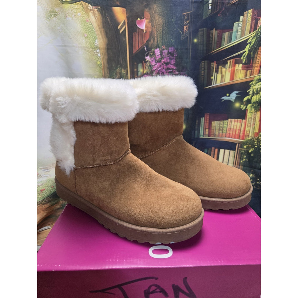 Womens Boots Slip On Sz 8 Paulina SO Kohls Chestnut/Tan Faux Fur Lined With Box