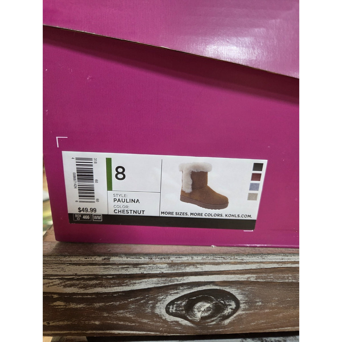 Womens Boots Slip On Sz 8 Paulina SO Kohls Chestnut/Tan Faux Fur Lined With Box