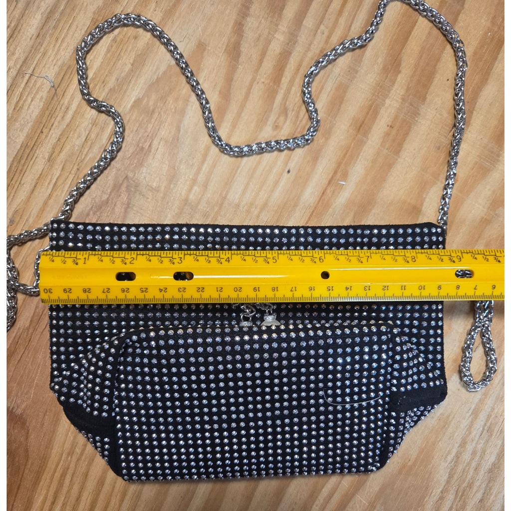 Black Silver Stud Bucket Bag Pearl Charm Draw Chain & Chain Strap New
