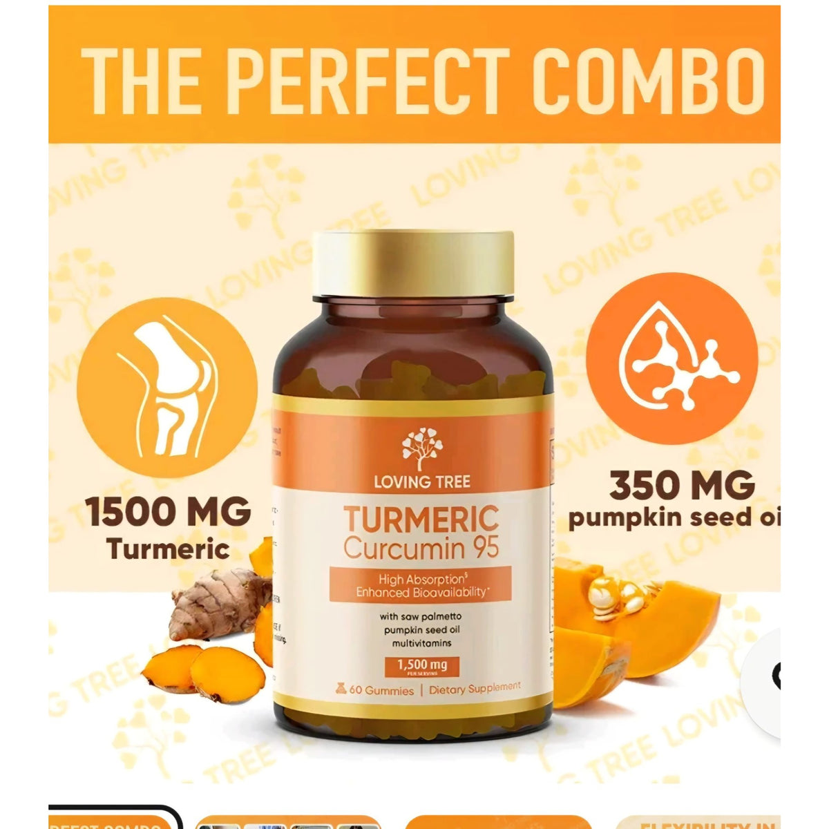 Loving Tree Turmeric Curcumin 95 Gummies Pumpkin Seed Oil  60 Count Sealed